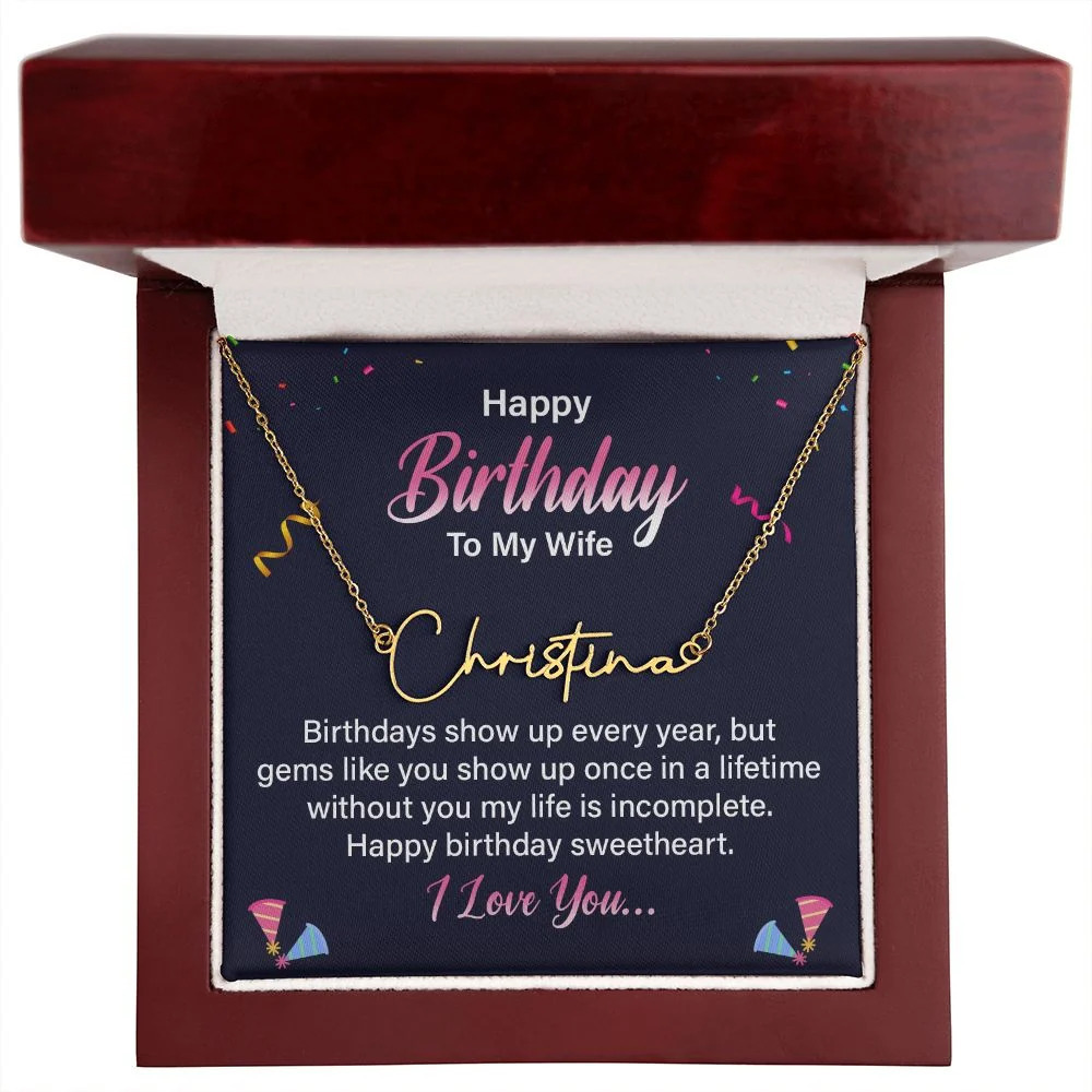 Happy Birthday to My Wife  Personalized Gold Tone Name Necklace Custom Name